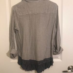 Grey and white stripe button up. CUTE back!